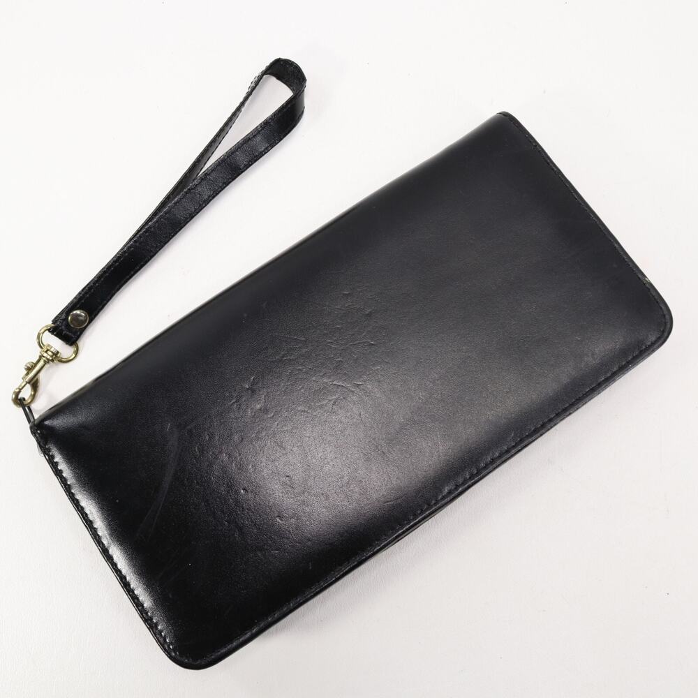 Heritage Travel Doc Case Clutch Handbag Black Leather ID Cards Passport Wristlet